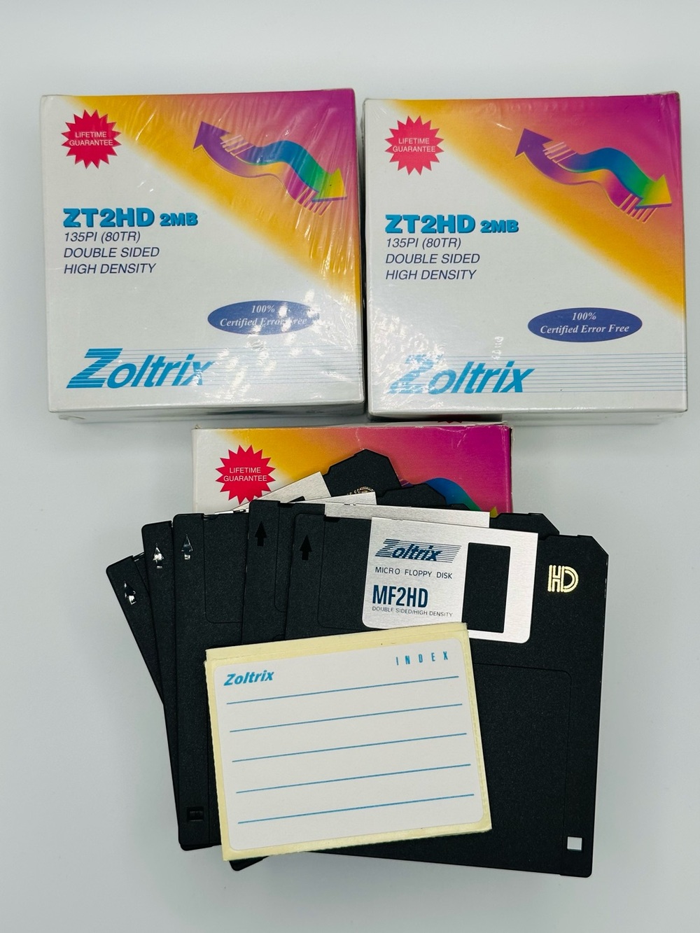 Zoltrix USA MFD ZT2HD 2MB 3.5 inch Micro Floppy Disk - 2 NIB X10, 1x Partial (6)